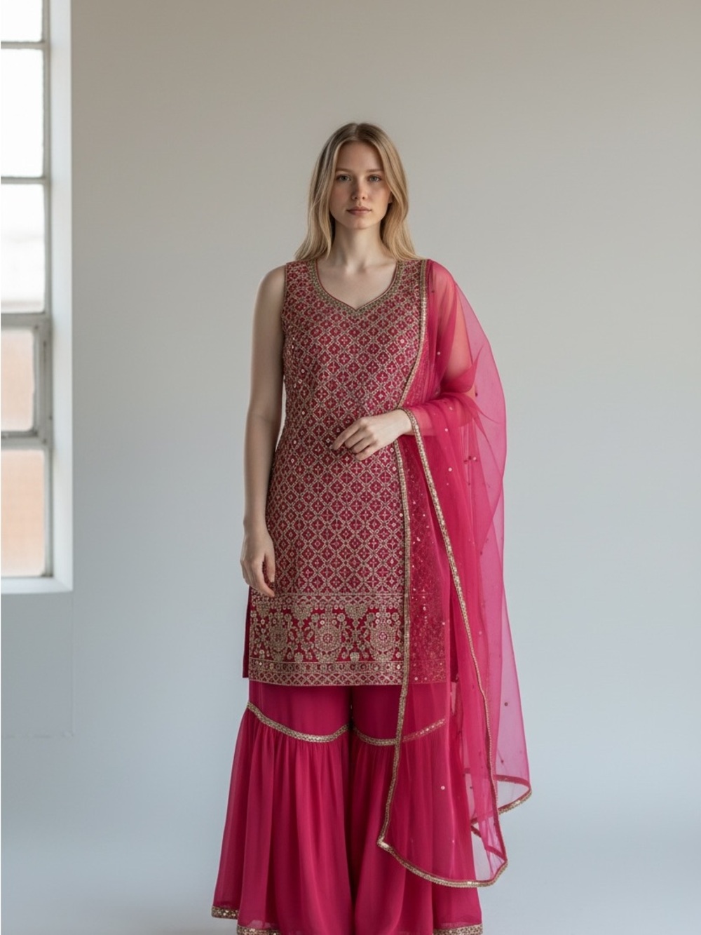 Brand New Indian Suit Ladies Pink Designer Sharara Punjabi Suit